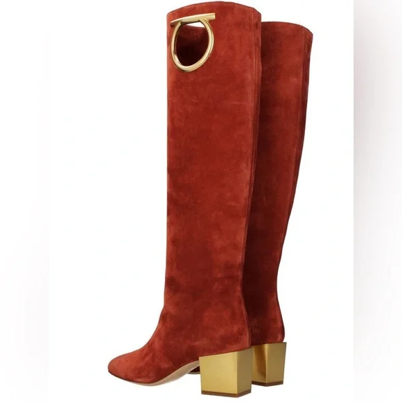 New with box SALVATORE FERRAGAMO Suede Knee High Boots - Picture 2 of 11